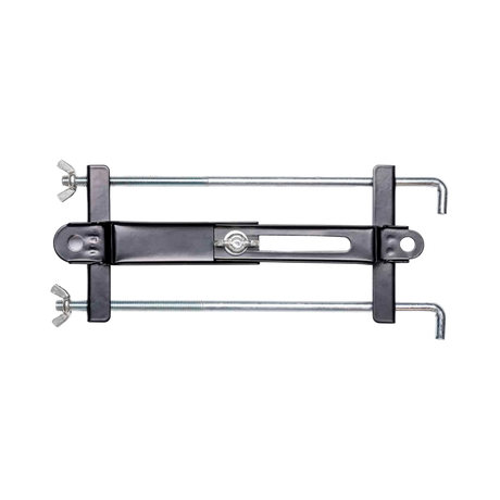 Hardkorr 135Ah lithium battery tray clamp assembly with threaded rods, wing nuts and brackets.