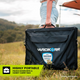 Hardkorr 150W 12V portable solar mat packed in its black carry bag and held by the top handle.