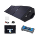 Hardkorr 150W 12V portable solar mat kit with regulator, carry bag, pegs and positive and negative battery clamps.