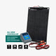 Hardkorr 15W 12V solar panel trickle charger graphic with controller, battery clamps and specifications icons.
