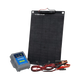 Hardkorr 15W 12V solar panel trickle charger kit with a regulator and positive and negative battery clamps.