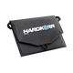 Hardkorr 15W dual USB solar device charger v2 folded into its black pouch in an angled view.