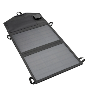 Hardkorr 15W dual USB solar device charger v2 open in an angled view with two panels of solar cells and hanging loops.