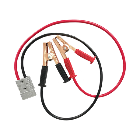 Hardkorr 175A battery box jumper leads with positive and negative battery clamps and a grey Anderson plug.