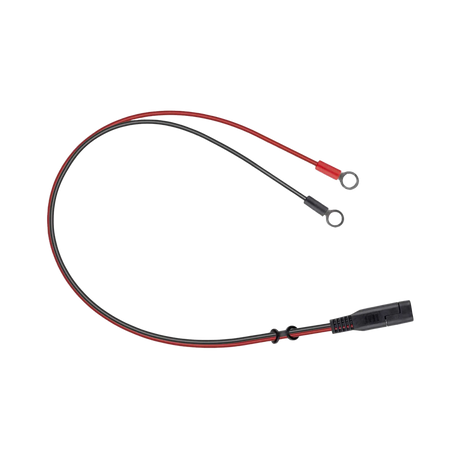 Hardkorr 1A 240V AC battery charger accessory lead with red and black ring terminals.