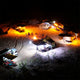 Hardkorr 2 bar LED camp light kit campsite view from above, with orange and white lights around vehicles.