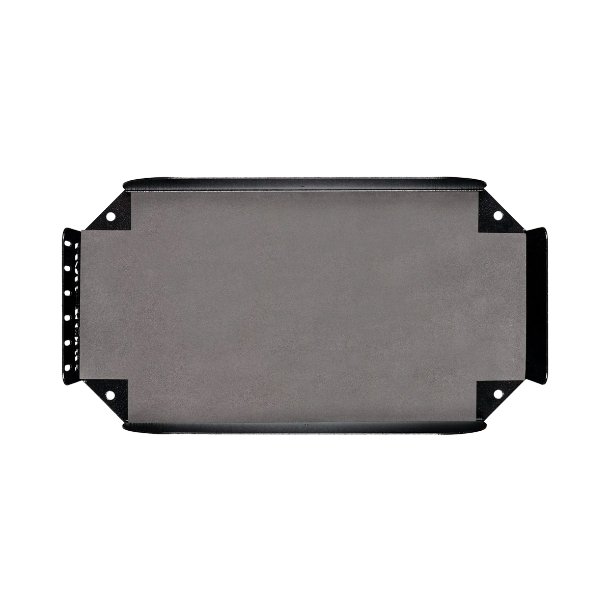 Hardkorr 200Ah lithium battery tray top view showing the carpeted base and mounting flanges.