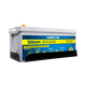 Hardkorr 200Ah lithium battery fitted in the tray with the front retaining panel visible.