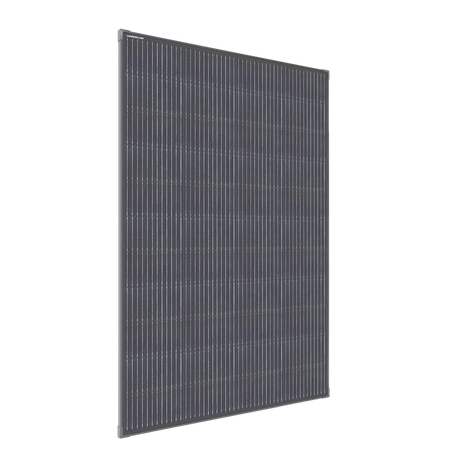 Hardkorr 200W square fixed glass solar panel angled front-side view.