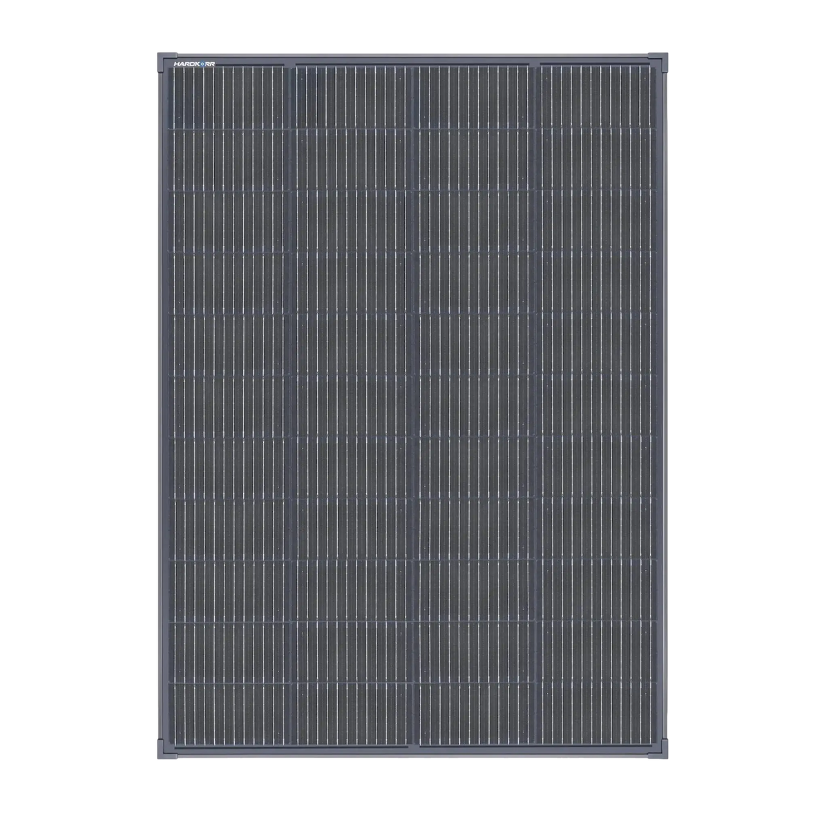 Hardkorr 200W square fixed glass solar panel straight front view.