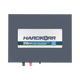 Hardkorr 210Ah 12V slimline lithium battery front view with positive and negative terminal covers.