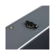 Hardkorr 210Ah 12V slimline lithium battery reset port close up with its black protective cap.