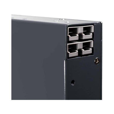 Hardkorr 210Ah 12V slimline lithium battery close up of two grey Anderson connectors recessed into the side.