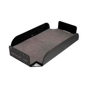 Hardkorr 240Ah lithium battery tray angled view showing the rubber base, side walls and front retaining panel.