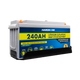 Hardkorr 240Ah lithium battery fitted in the tray with the front retaining panel visible.