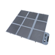 Hardkorr 250W 12V portable solar blanket unfolded with solar cells and a grey fabric border.
