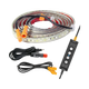 Hardkorr 2m LED tape light coiled beside a dimmer, cables and power plug.