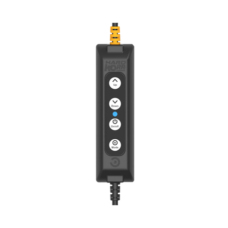 Hardkorr push button dimmer for LED camp lights front view with four buttons and a blue indicator.