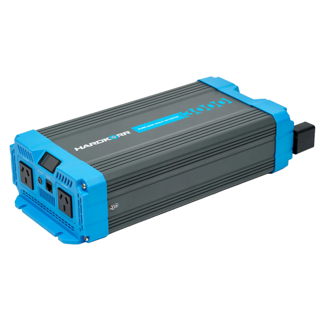 Hardkorr 3000W Pure Sine Wave Inverter - LS front right view with dual AC outlets.