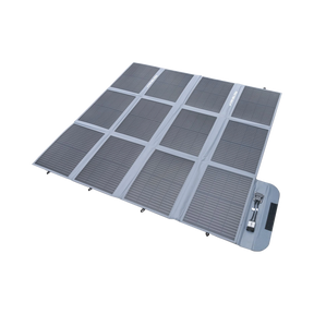 Hardkorr 300W 12V portable solar blanket unfolded with solar cells and a grey fabric border.