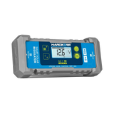 Hardkorr 30A PWM smart solar regulator front angled view with an LCD screen and two green buttons.