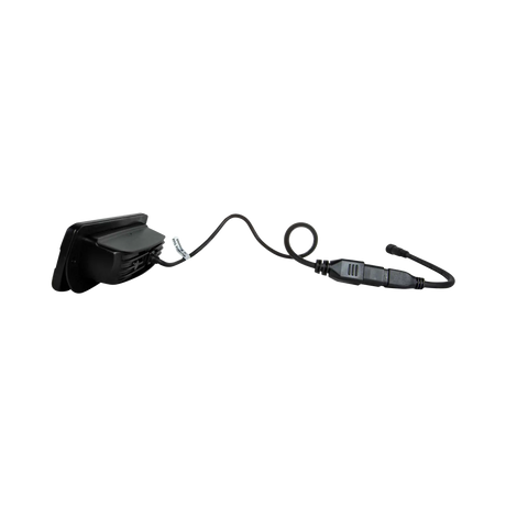 Hardkorr 30W XDW flush mount LED work light rear view with its curved housing, attached cable and inline connector.