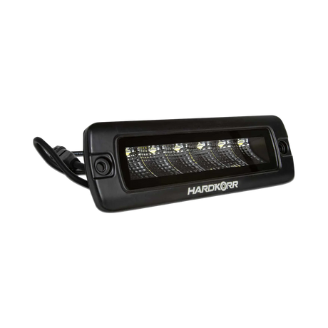 Hardkorr 30W XDW flush mount LED work light front angled view with a clear lens and mounting holes in the bezel.