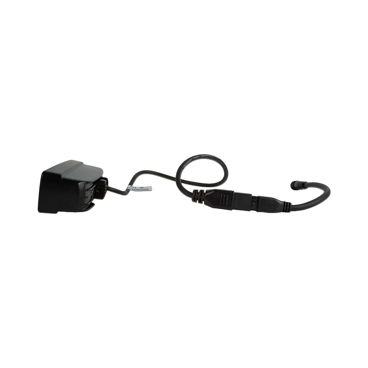 Hardkorr 30W XDW slimline LED work light side view with its black housing, cable and inline connector.
