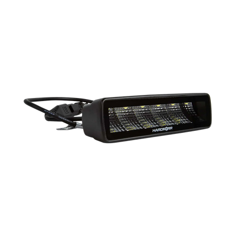 Hardkorr 30W XDW slimline LED work light front angled view with a narrow rectangular lens and cable behind.