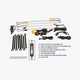 Hardkorr 4 bar orange and white LED camp light kit contents guide with dimmers, cables and fastening straps.