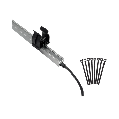 Hardkorr 4 bar LED camp light kit mounting detail with a pole clip on a light bar beside fastening straps.