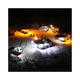 Hardkorr 6 bar LED camp light kit campsite view from above, with orange and white lights around vehicles.