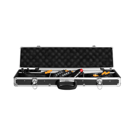 Hardkorr 6 bar LED camp light kit in an open case with dimmers and a power plug visible among the cables.