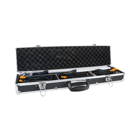 Hardkorr 6 bar LED camp light kit in an angled open case view with light bars and coiled cables in compartments.