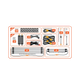 Hardkorr 6 bar LED camp light kit contents diagram listing light bars, dimmers, mounting clips and cables.