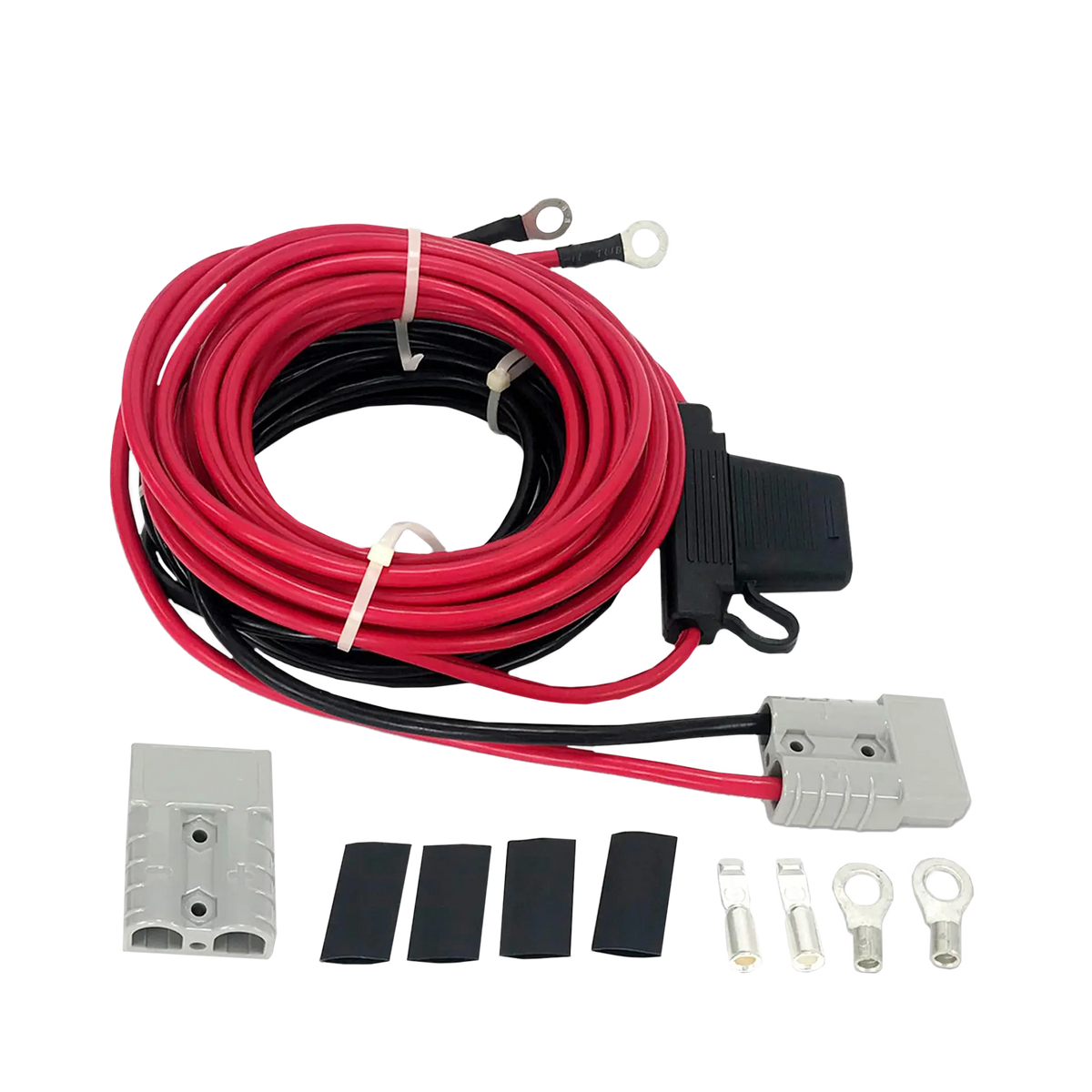 Hardkorr 8 gauge dual battery wiring kit with coiled positive and negative cables and grey Anderson plugs.