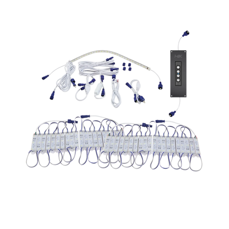 Hardkorr 8m Tri-Colour LED boat light kit with LED modules, cables, connectors and a dimmer panel.