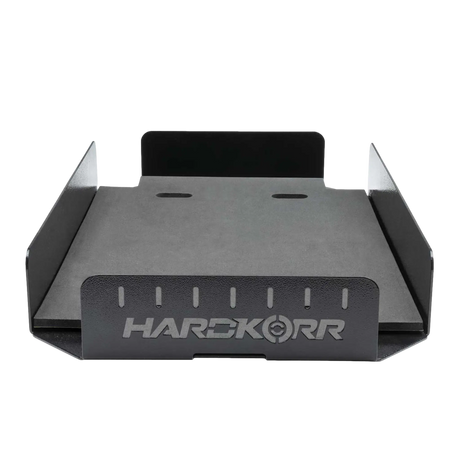 Hardkorr Battery Box Mounting Tray front view with logo cut into it.