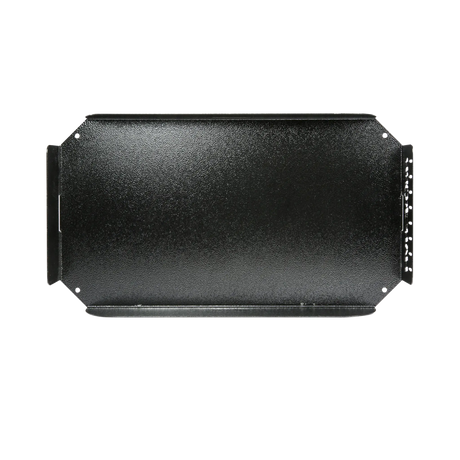 Hardkorr battery box mounting tray top view with a flat base, raised sides and corner mounting holes.