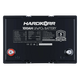 Hardkorr Black 100Ah 12V lithium battery top view with specification label and terminals.
