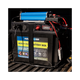 Black Hardkorr battery box strapped in a ute tray with positive and negative cables attached.