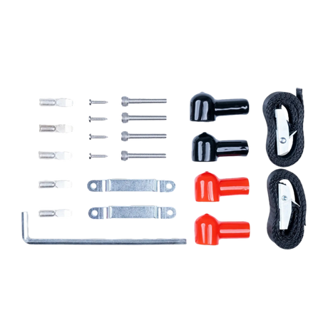 Hardkorr Battery Box Pro included leads, terminals, screws, brackets and straps.