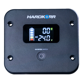 Hardkorr LS inverter remote front view with digital display and inverter switch button.
