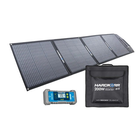 Hardkorr MKII 200W solar mat unfolded beside its carry bag and 15A solar regulator.