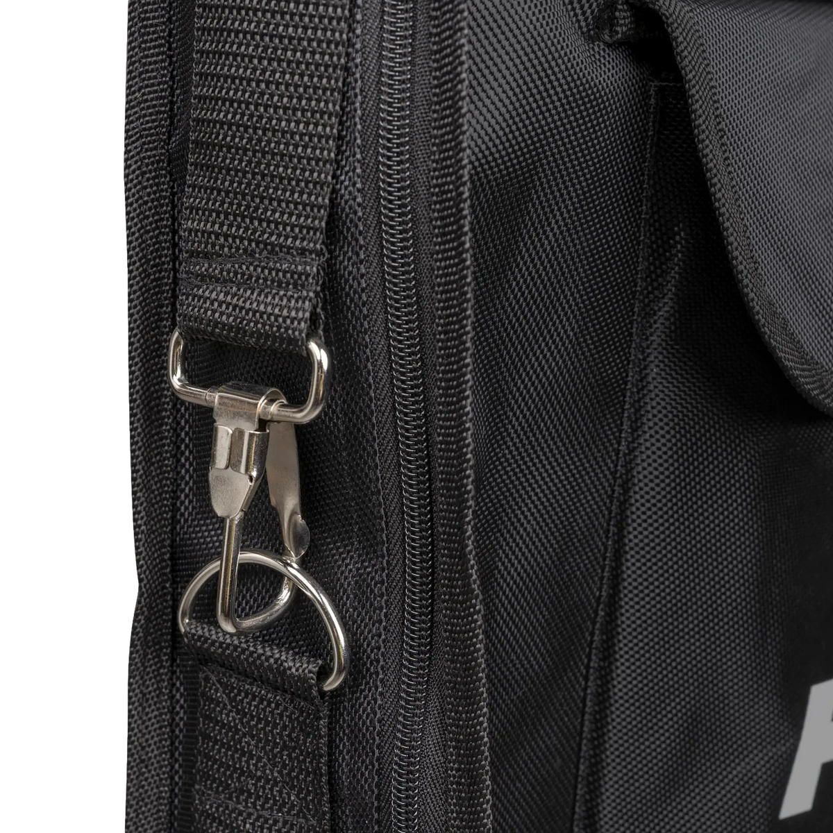 Hardkorr MKII 200W solar mat carry bag close up of the shoulder strap clip beside the zip.