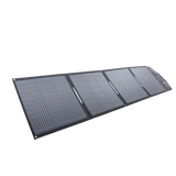 Hardkorr MKII 200W solar mat front left view with four folding sections of solar cells.