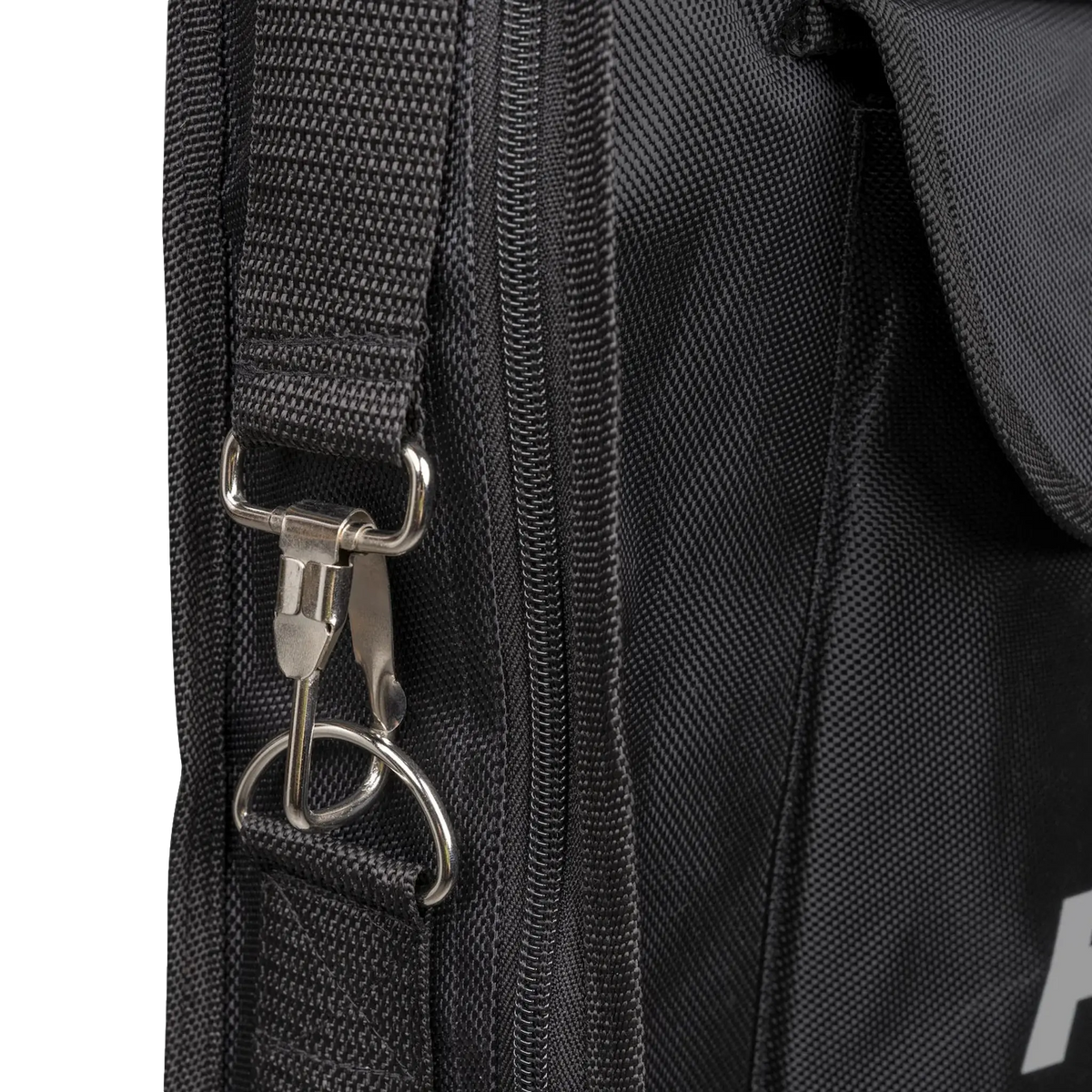 Hardkorr MKII 200W solar mat carry bag close up of the shoulder strap clip beside the zip.