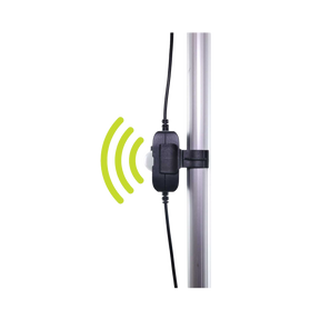 Hardkorr motion sensor for LED light bars mounted on a pole with green motion detection symbols.