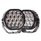 Hardkorr XD Series 7 inch LED driving lights in a pair with silver mounting brackets.