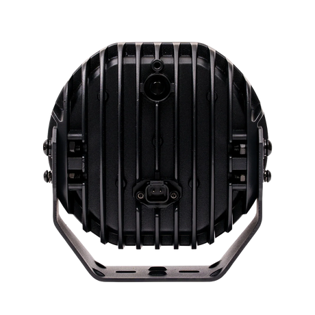Hardkorr XD Series 7 inch LED driving light rear view with cooling fins and power socket.